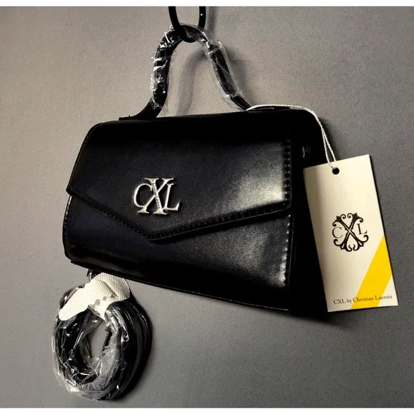 CXL by Christian Lacroix Crossbody Bag Womens Black Laine Matte Patent Purse - Picture 7 of 16